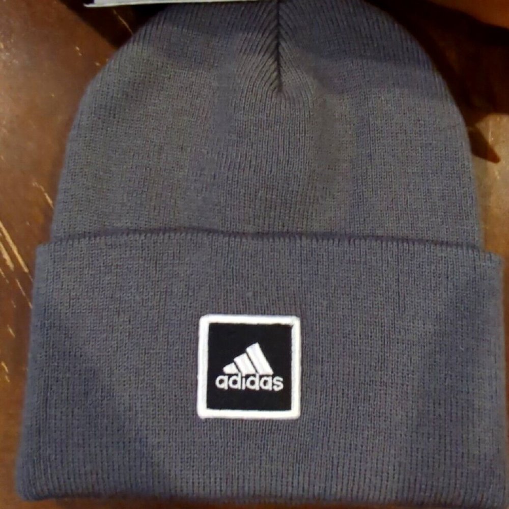 NWT adidas Unisex Wide-Cuff Fold Beanie Aeroready ~ Onix Grey/Black/White
